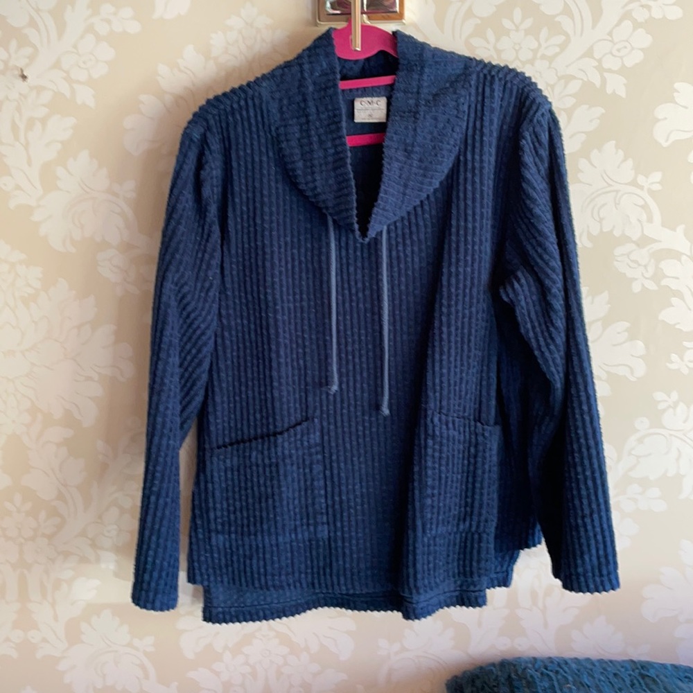 Never worn, wide whale courduroy.  Dark blue.  back is a little longer